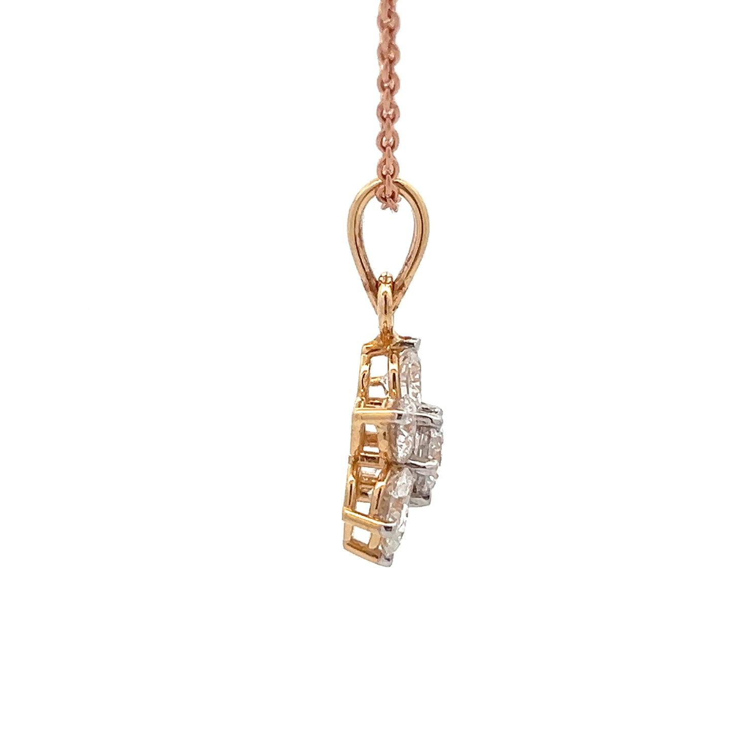 Floral Shaped Lab Grown Diamond In 14k Gold Pendant Without Chain