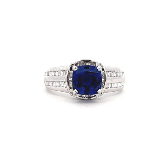Lab Grown Cushion Blue Sapphire Ring In 14k Gold