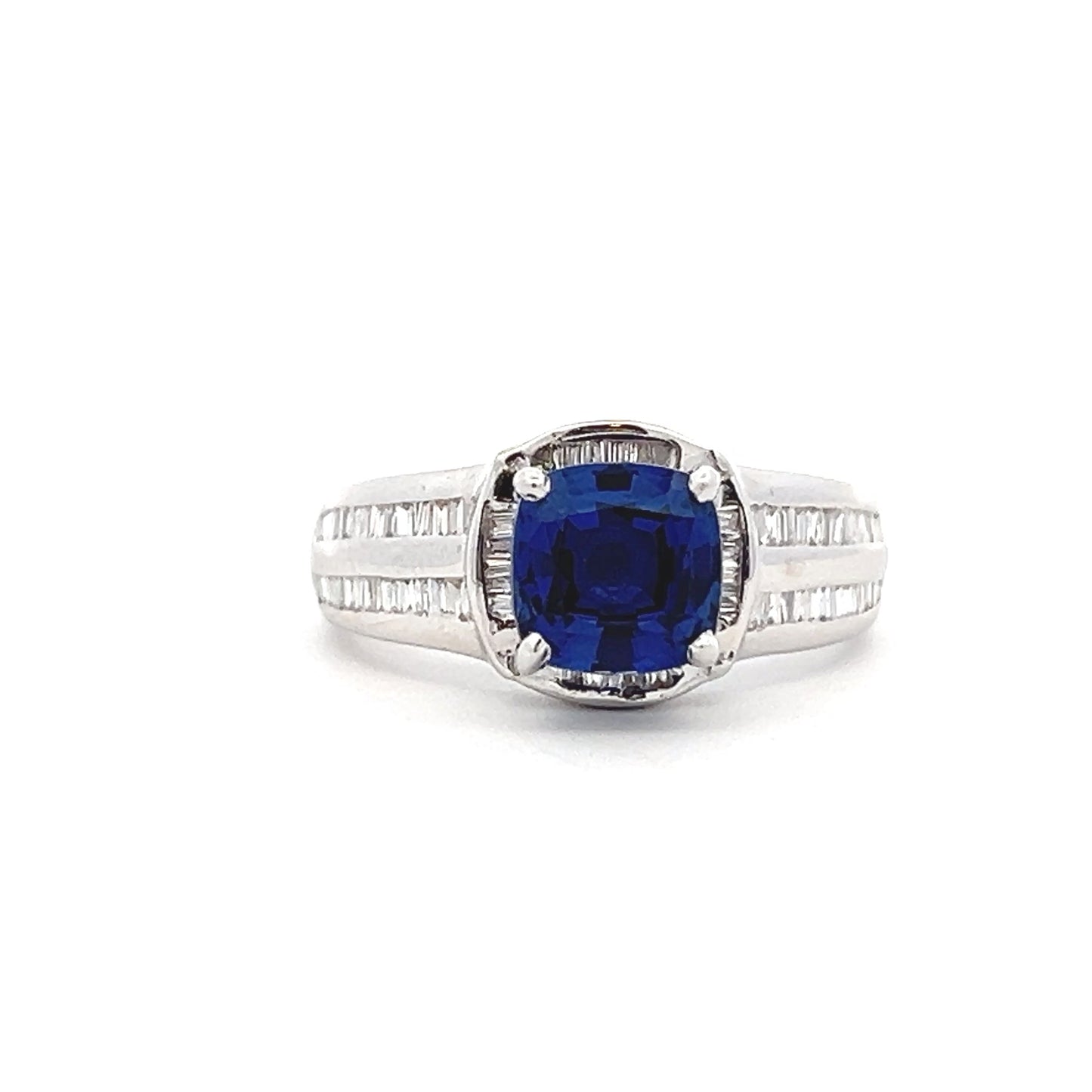Lab Grown Cushion Blue Sapphire Ring In 14k Gold
