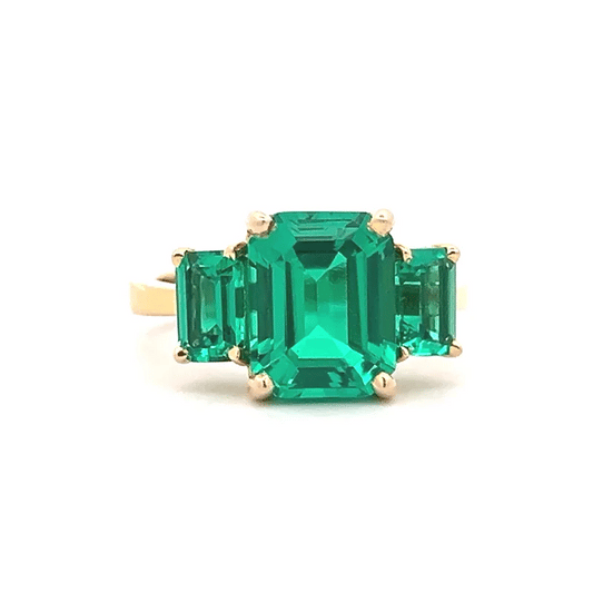 Lab Grown Emerald 3 Stone Ring In 14k Gold