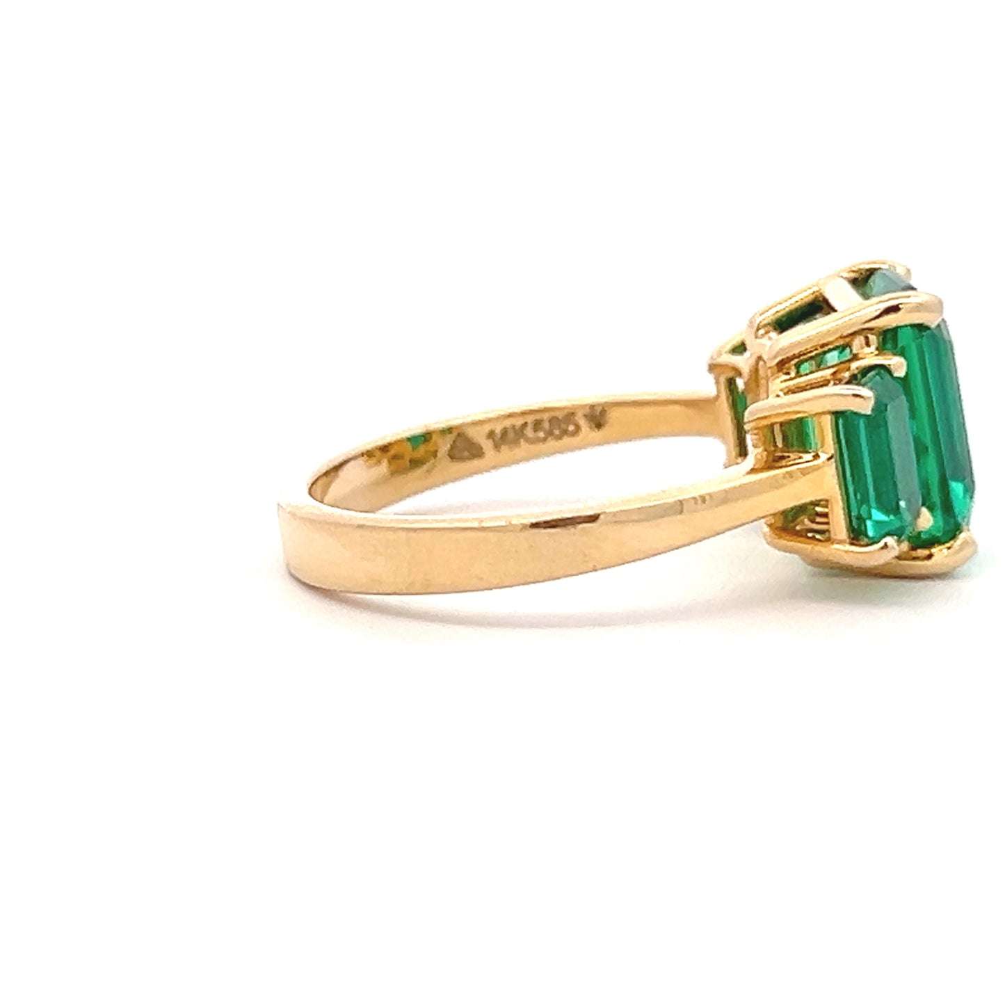 Lab Grown Emerald 3 Stone Ring In 14k Gold