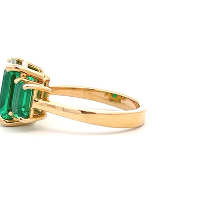Lab Grown Emerald 3 Stone Ring In 14k Gold