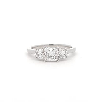 Lab Grown Princess & Round Diamond Ring In 14k White Gold
