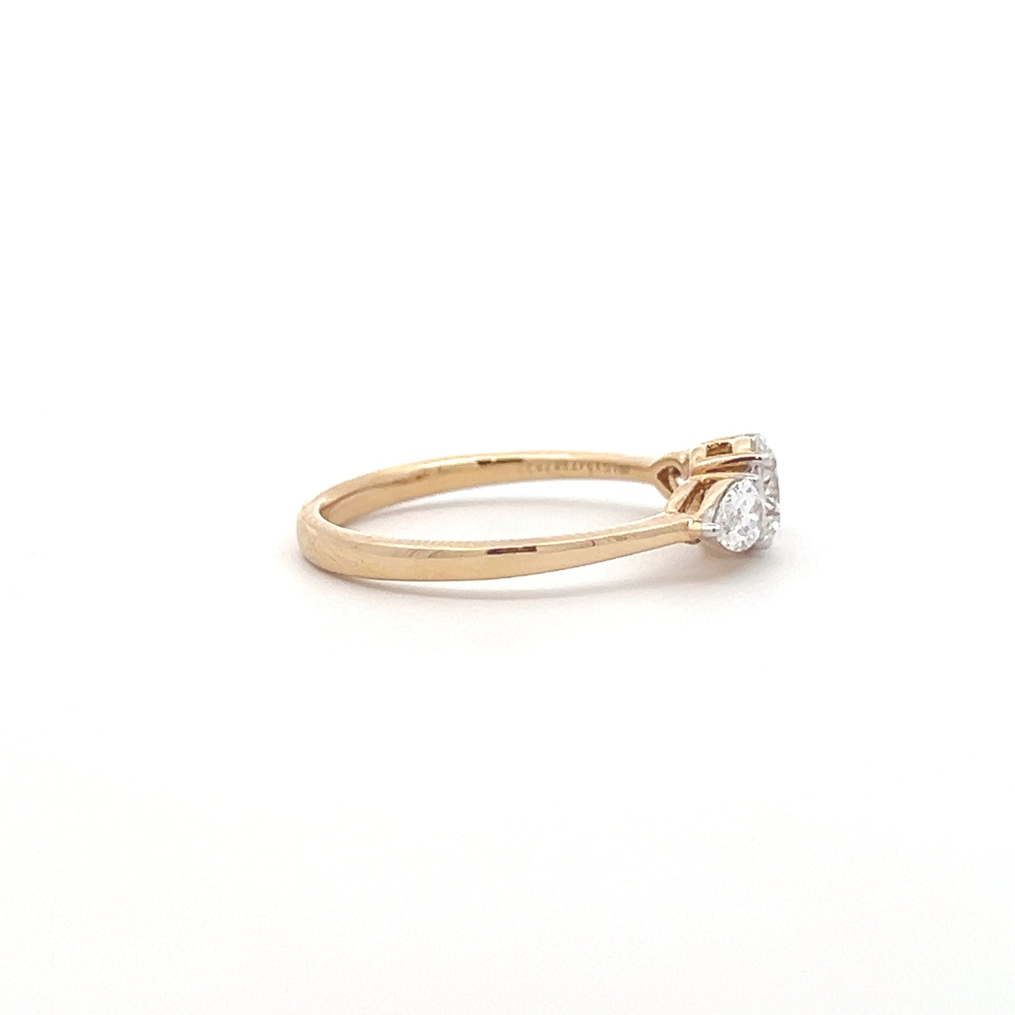 Lab Grown Round & 2 Pear Diamond Ring In 14k Gold