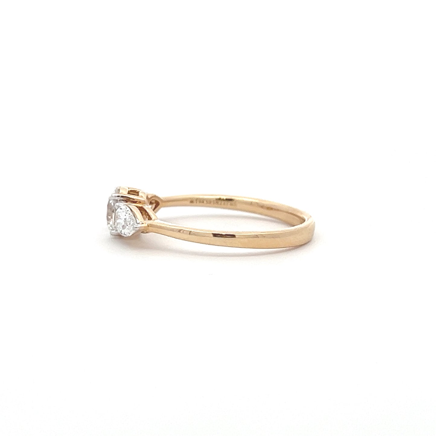 Lab Grown Round & 2 Pear Diamond Ring In 14k Gold
