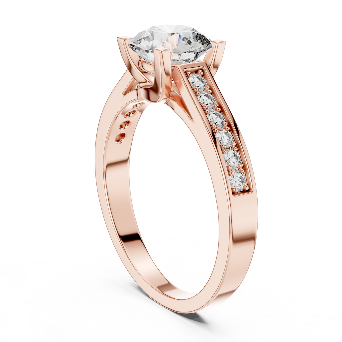 IGI Certified Round Lab Grown Diamond Channel Set Ring, Rose Gold