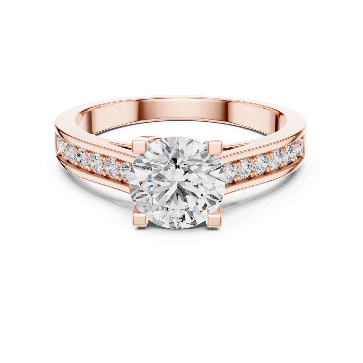 IGI Certified Round Lab Grown Diamond Channel Set Ring, Rose Gold