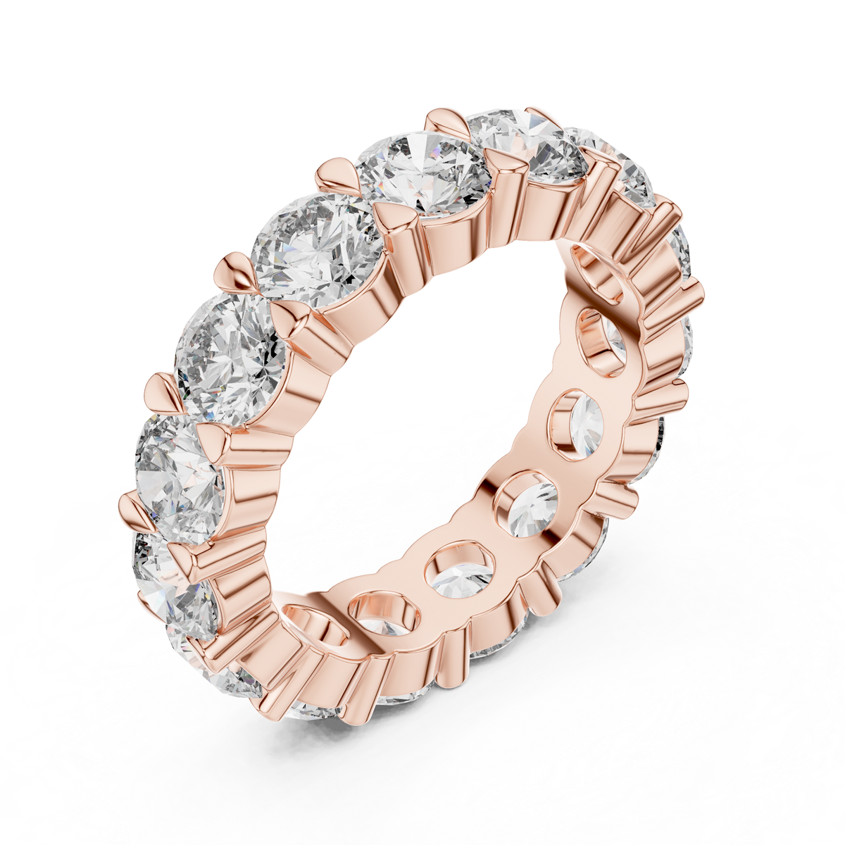 Round Cut Lab Grown Diamond Eternity Wedding Band Ring, Rose Gold