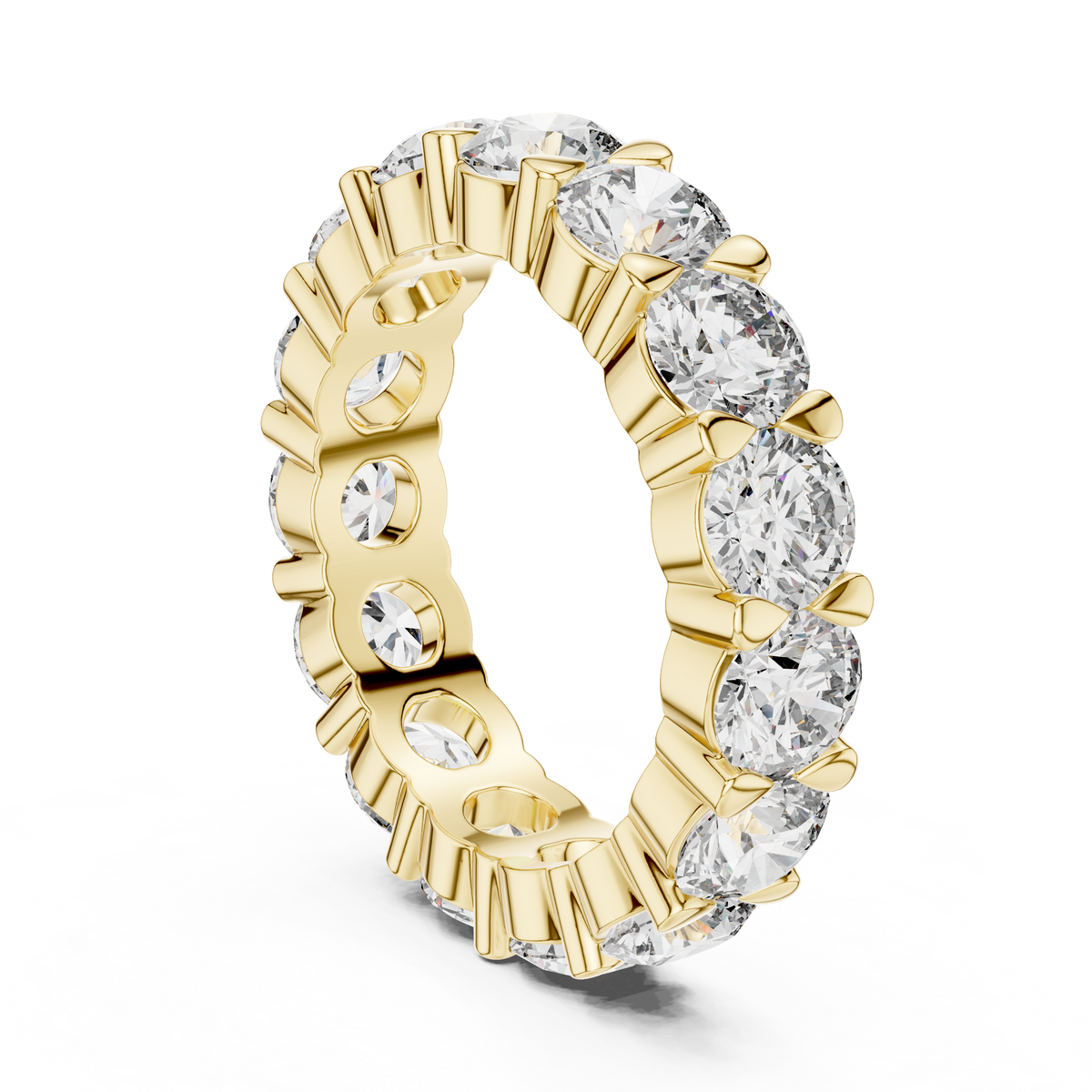 Round Cut Lab Grown Diamond Eternity Wedding Band Ring, Yellow Gold