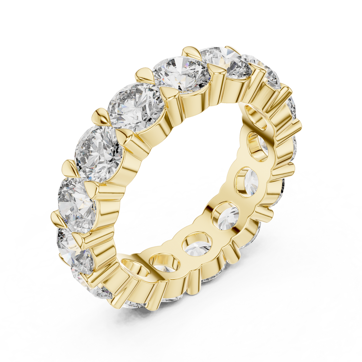 Round Cut Lab Grown Diamond Eternity Wedding Band Ring, Yellow Gold