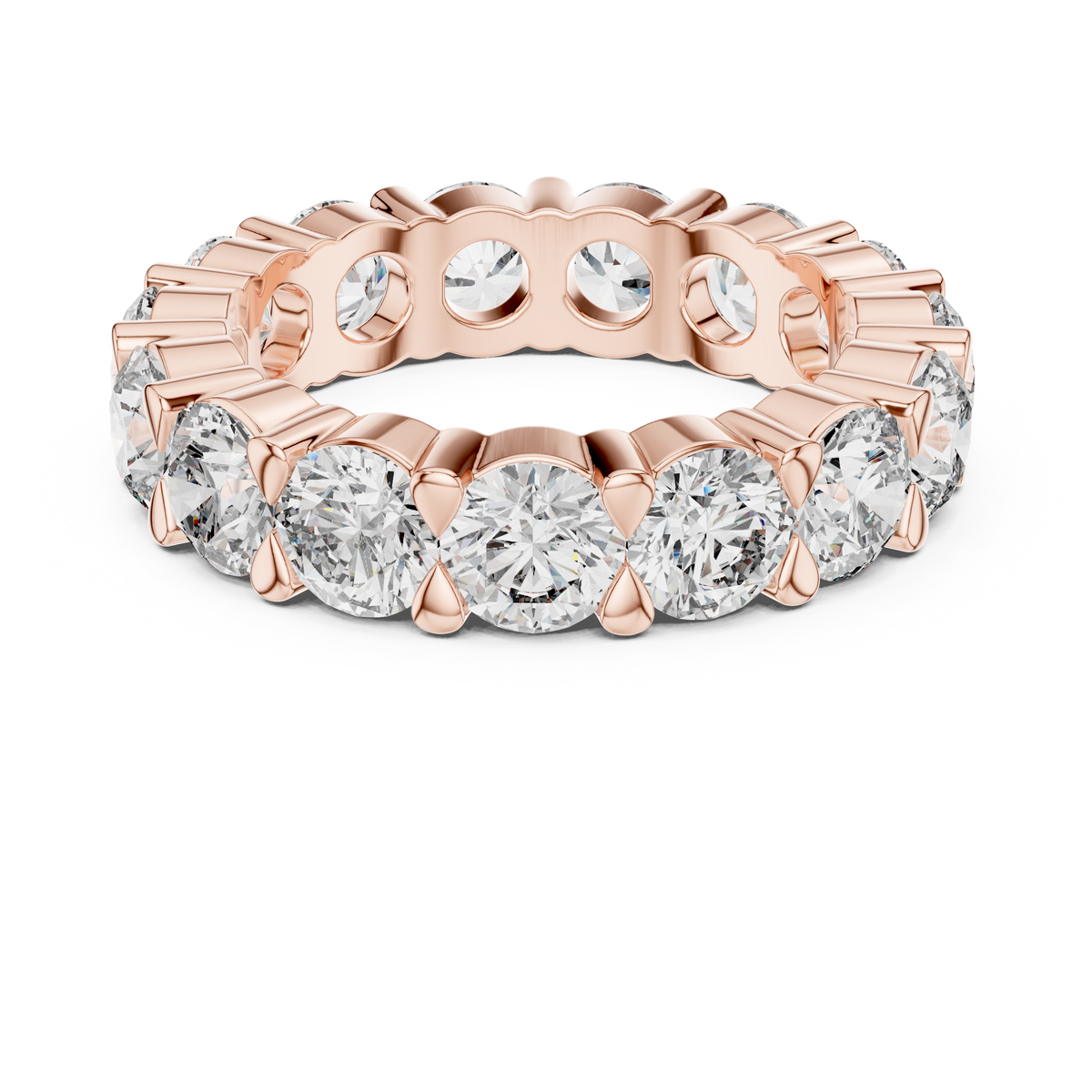 Round Cut Lab Grown Diamond Eternity Wedding Band Ring, Rose Gold