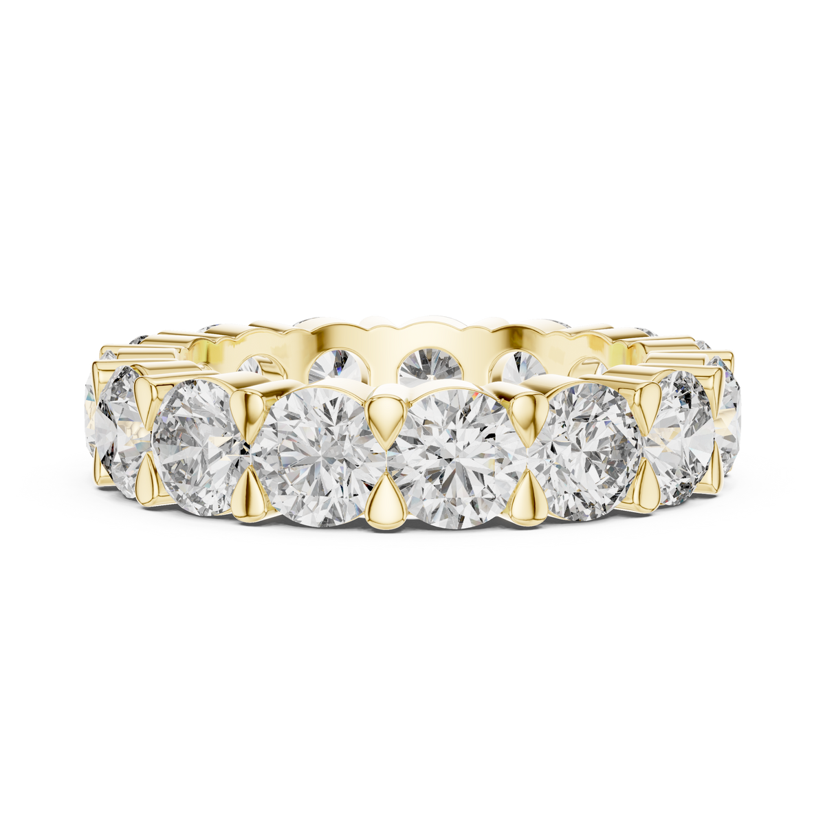 Round Cut Lab Grown Diamond Eternity Wedding Band Ring, Yellow Gold
