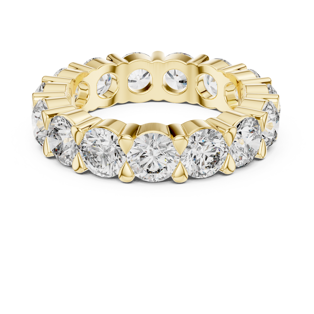 Round Cut Lab Grown Diamond Eternity Wedding Band Ring, Yellow Gold