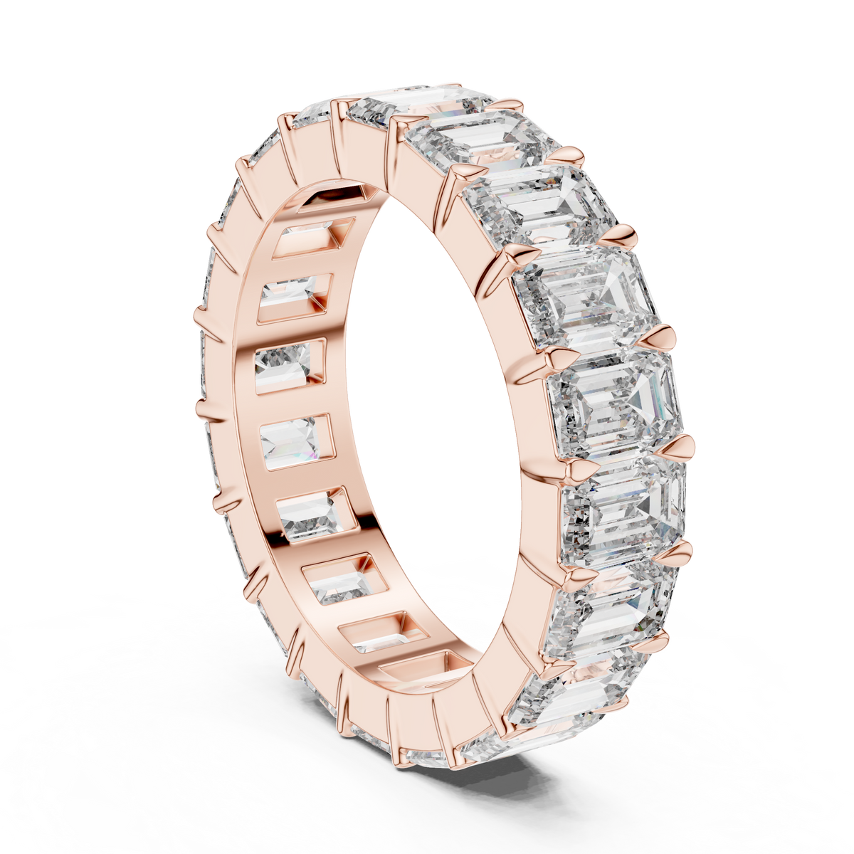 Emerald Cut Lab Grown Diamond Eternity Wedding Band Ring, Rose Gold