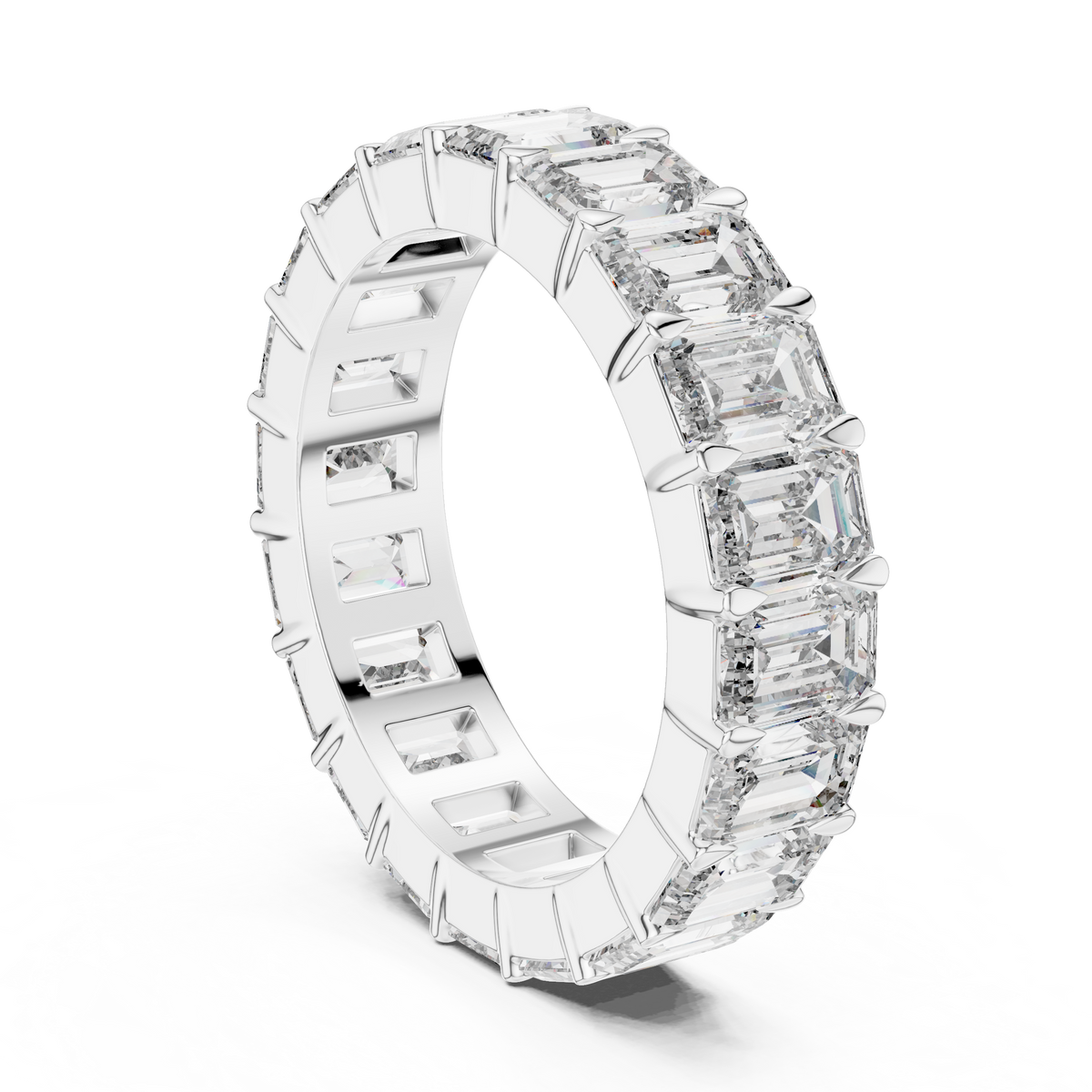 Emerald Cut Lab Grown Diamond Eternity Wedding Band Ring, White Gold