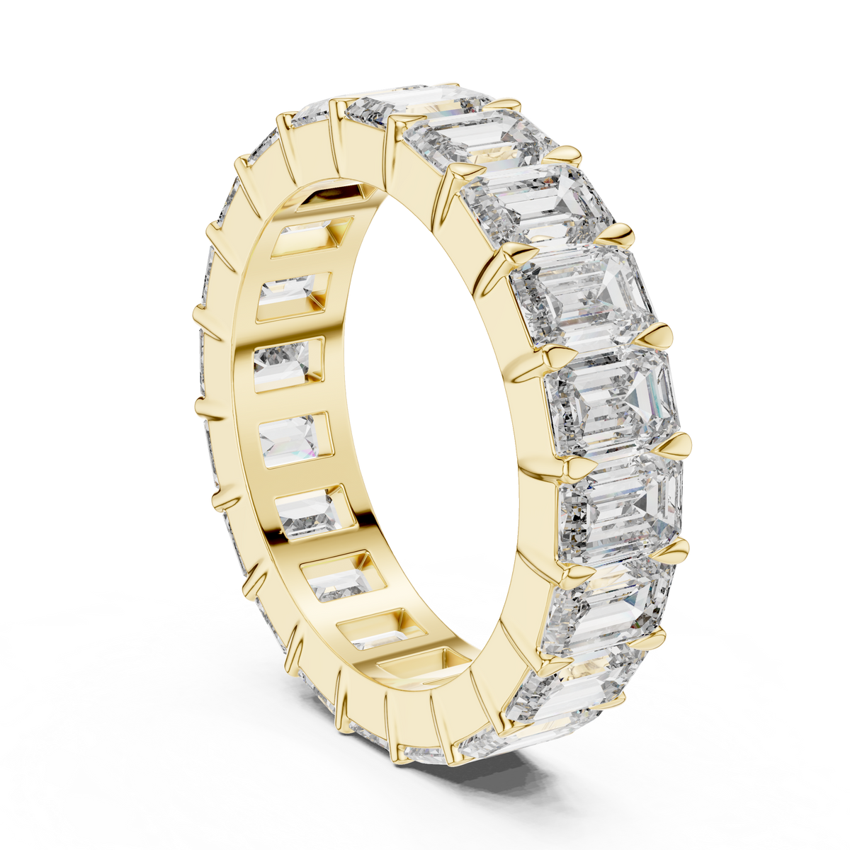 Emerald Cut Lab Grown Diamond Eternity Wedding Band Ring, Yellow Gold