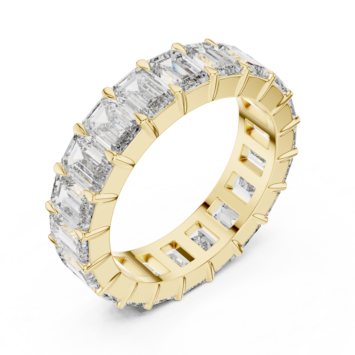 Emerald Cut Lab Grown Diamond Eternity Wedding Band Ring, Yellow Gold