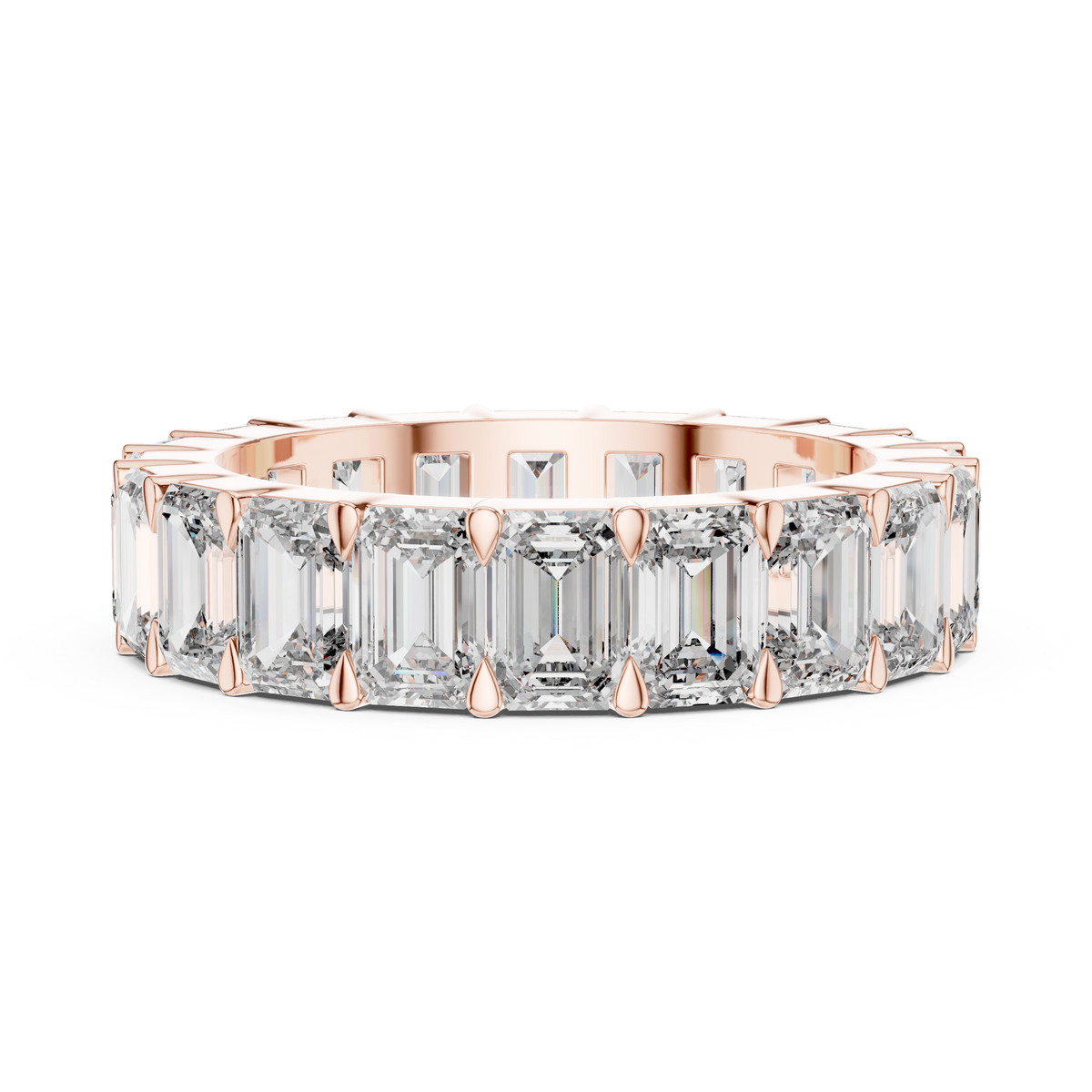 Emerald Cut Lab Grown Diamond Eternity Wedding Band Ring, Rose Gold
