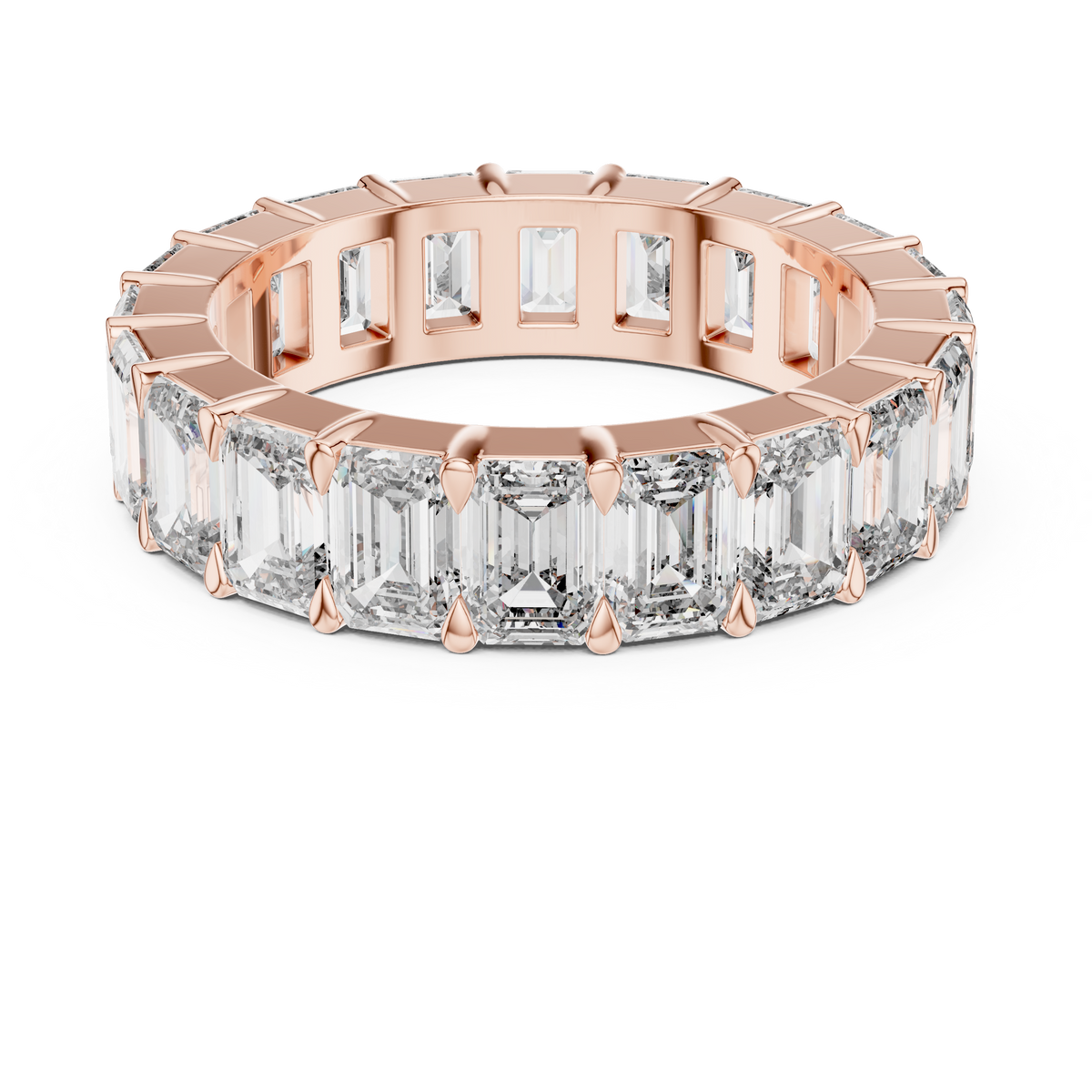 Emerald Cut Lab Grown Diamond Eternity Wedding Band Ring, Rose Gold