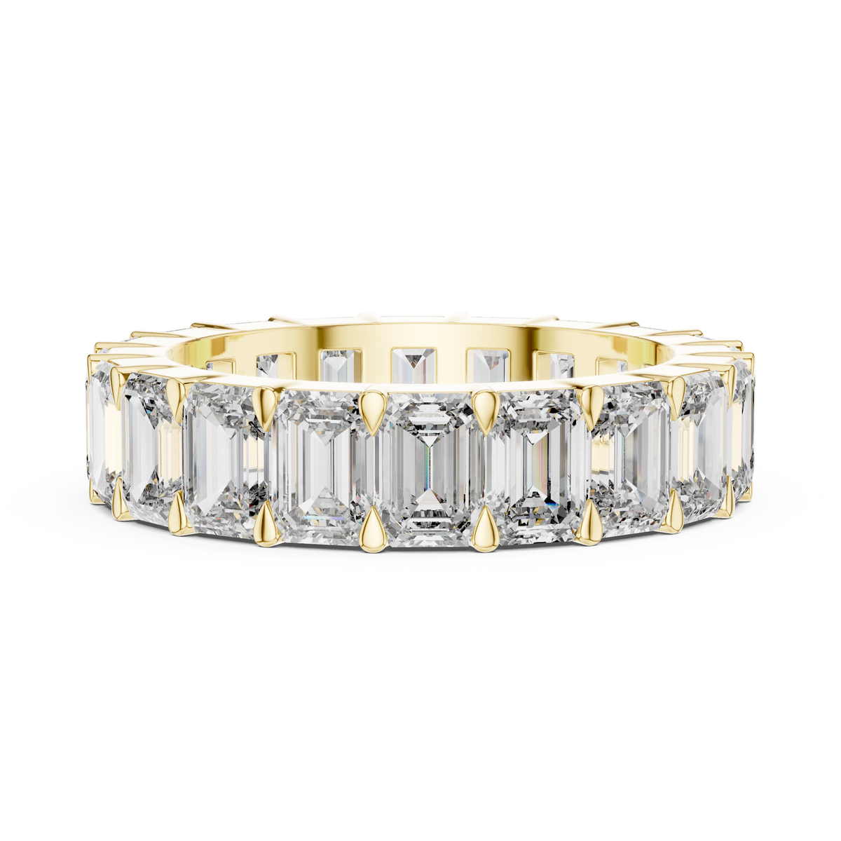 Emerald Cut Lab Grown Diamond Eternity Wedding Band Ring, Yellow Gold