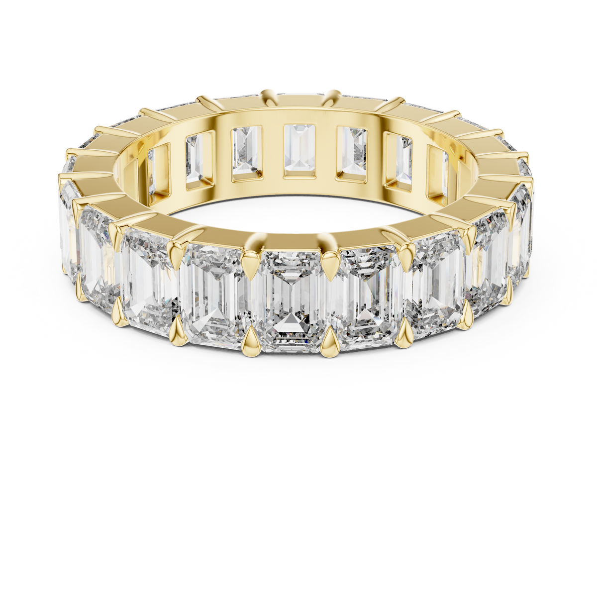 Emerald Cut Lab Grown Diamond Eternity Wedding Band Ring, Yellow Gold