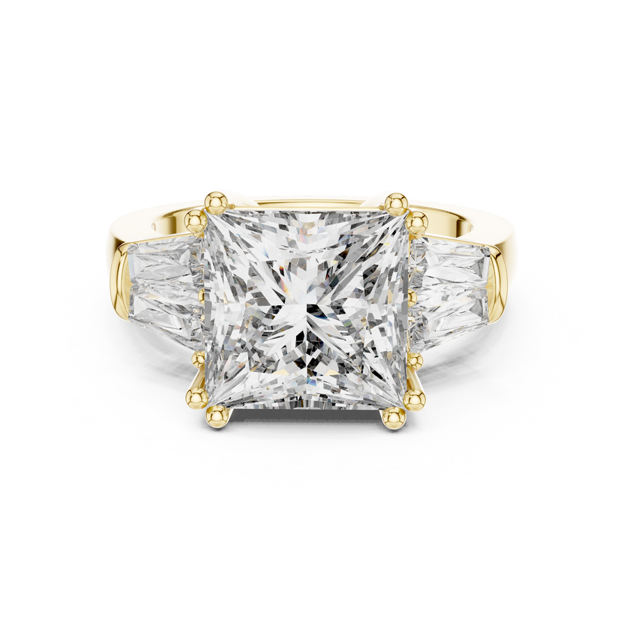 4 Carat IGI Certified Princess Cut Lab Grown Diamond Engagement Ring, Yellow Gold