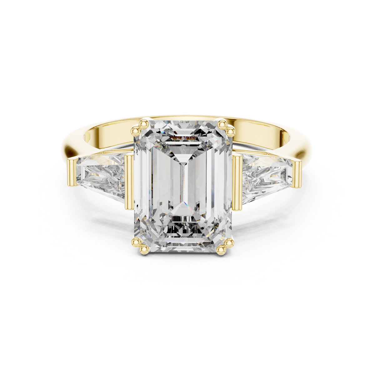 IGI Certified 2.64 CT Emerald Cut Lab Grown Diamond Ring, Yellow Gold