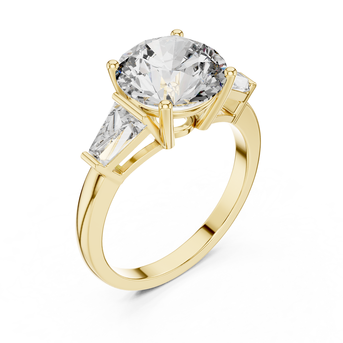 Premium IGI Certified 3.15 Carat Round Lab Grown Diamond Ring, Yellow Gold