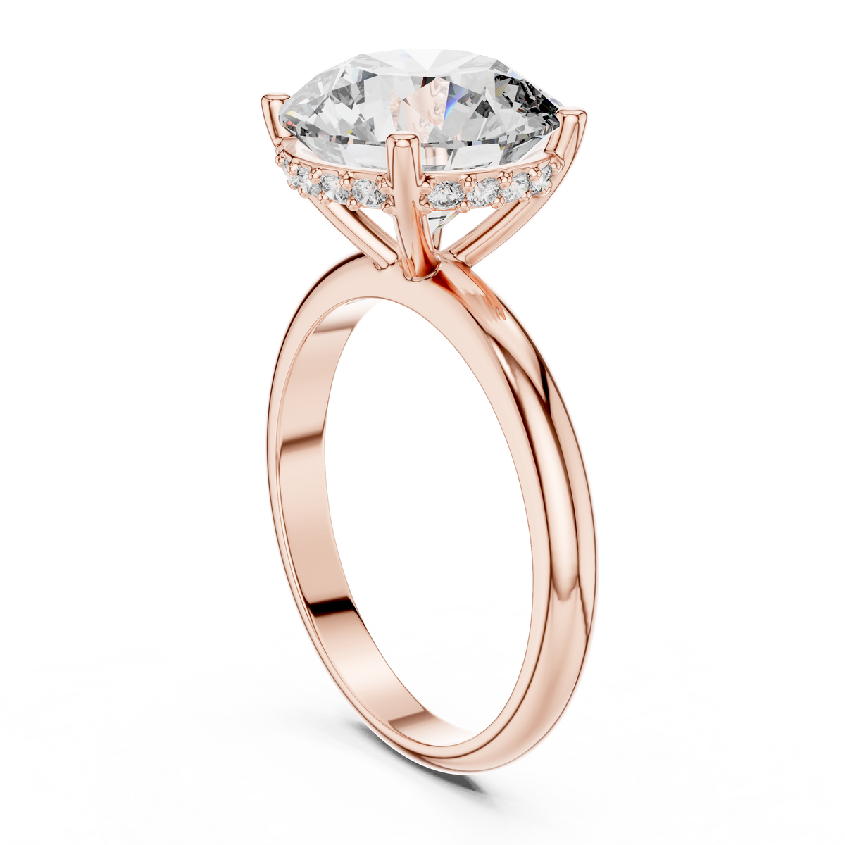 IGI Certified 4 CT Round Lab Grown Diamond Hidden Halo Solitaire Ring, Rose Gold