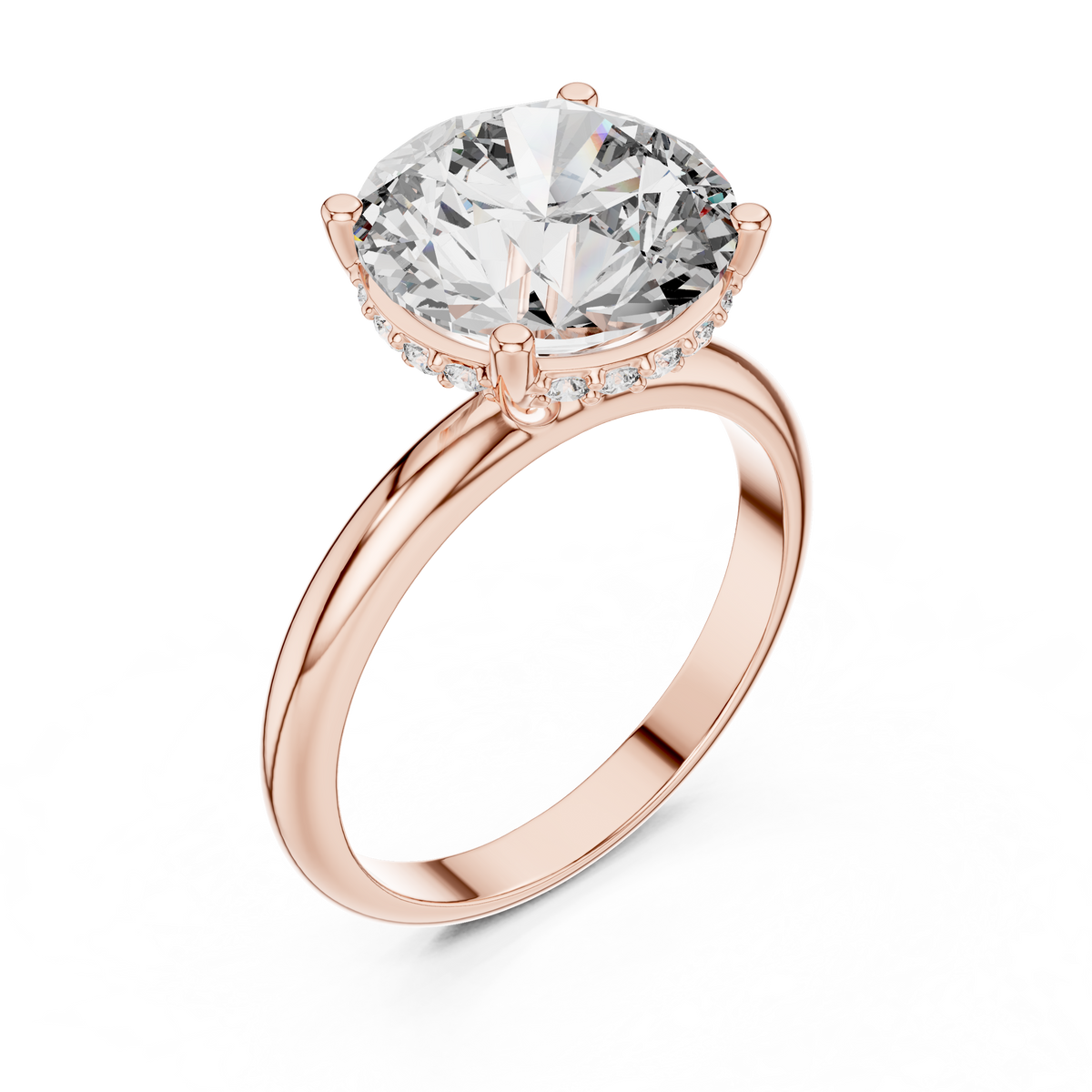 IGI Certified 4 CT Round Lab Grown Diamond Hidden Halo Solitaire Ring, Rose Gold