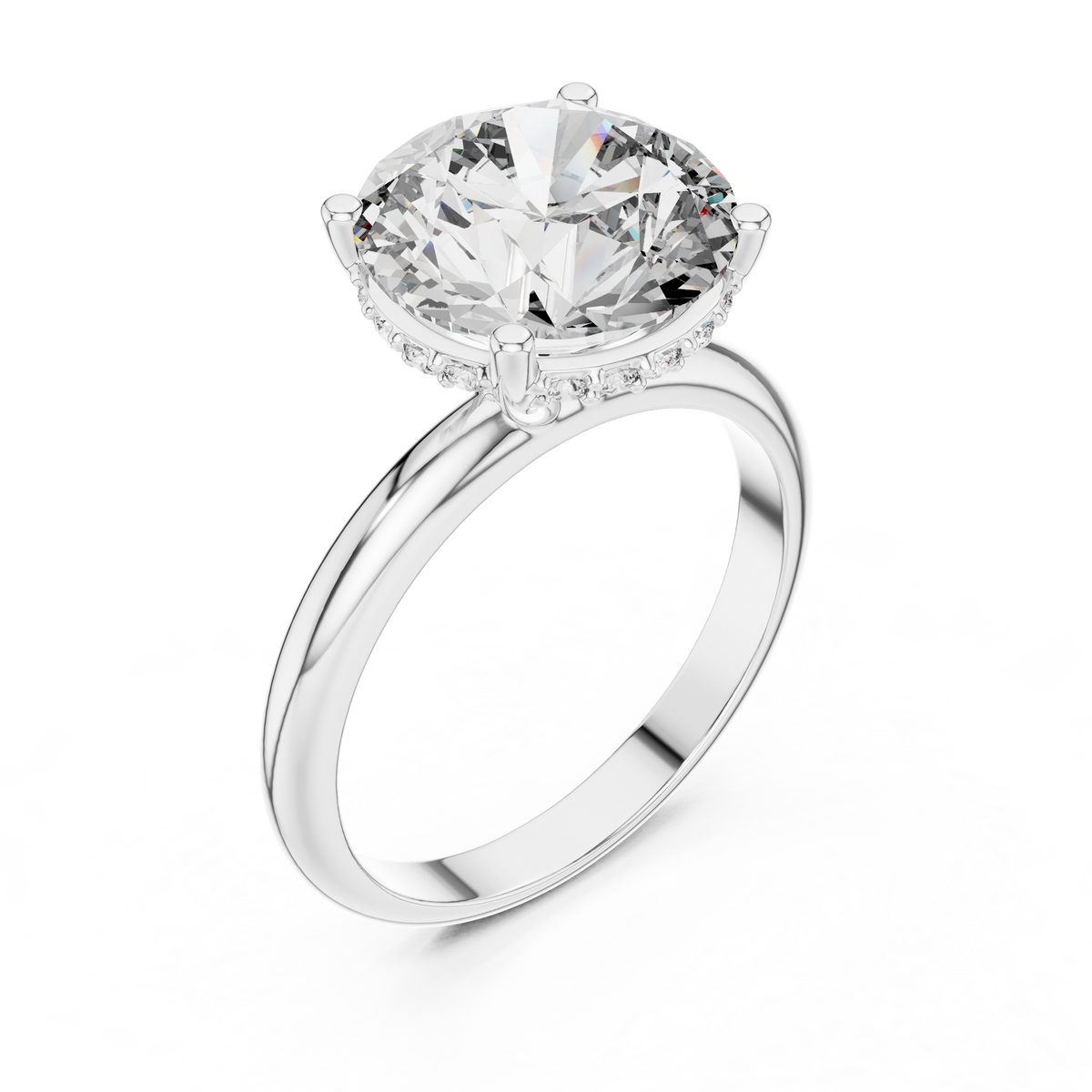 IGI Certified 4 CT Round Lab Grown Diamond Hidden Halo Solitaire Ring, White Gold