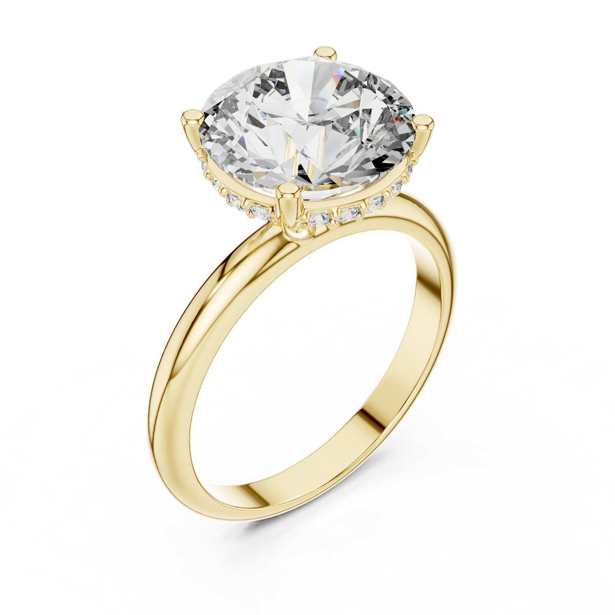 IGI Certified 4 CT Round Lab Grown Diamond Hidden Halo Solitaire Ring, Yellow Gold