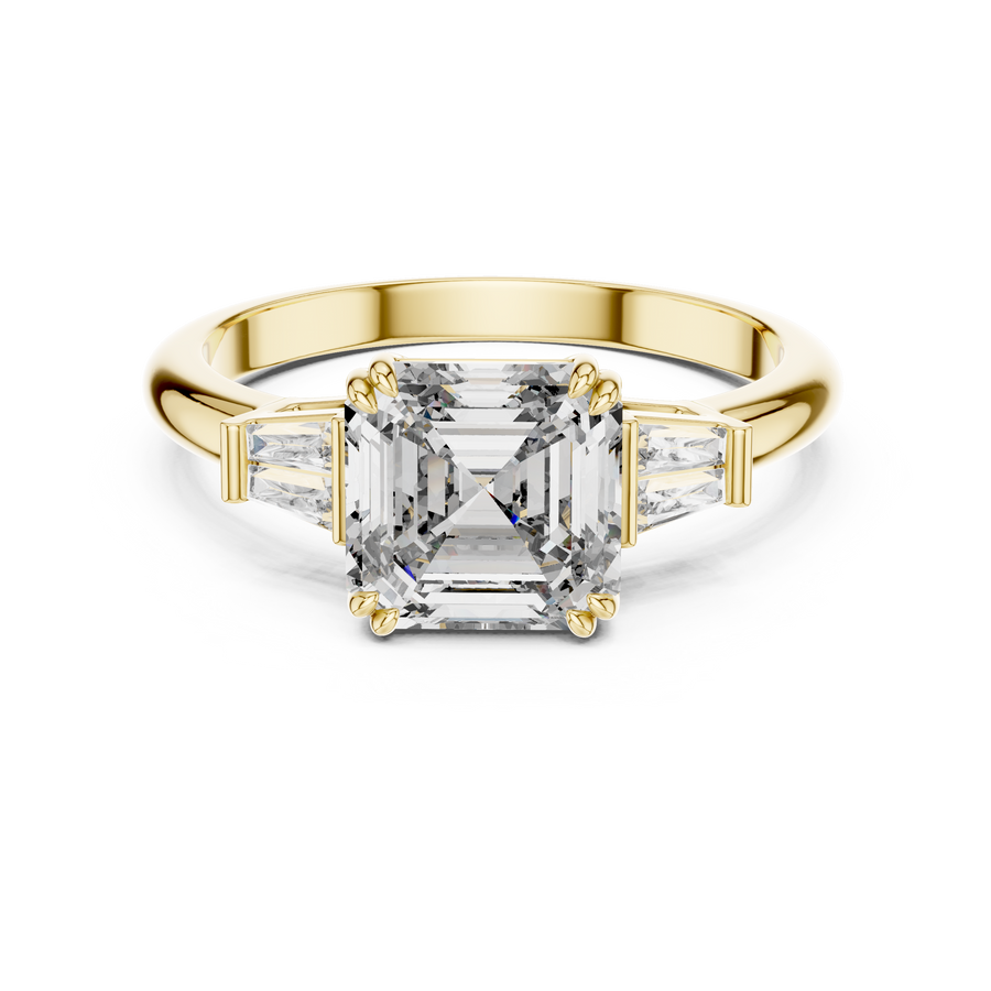 Classic Asscher Cut Lab Grown Diamond Engagement Ring IGI Certified, Yellow Gold