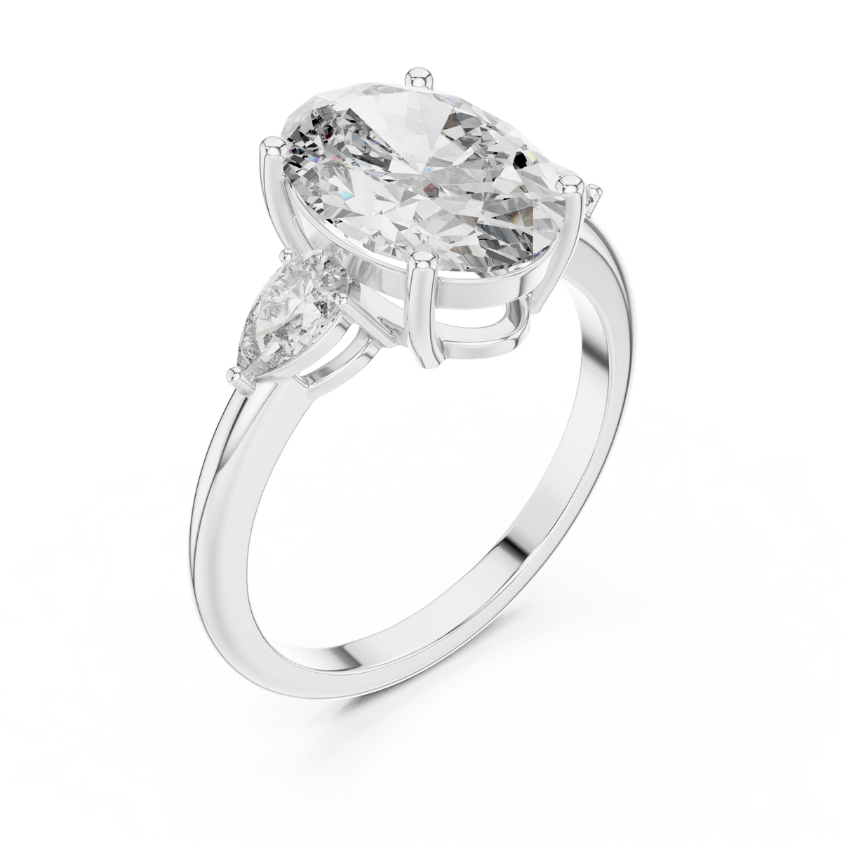 Premium IGI Certified Oval Lab Grown Diamond Bridal Ring, White Gold