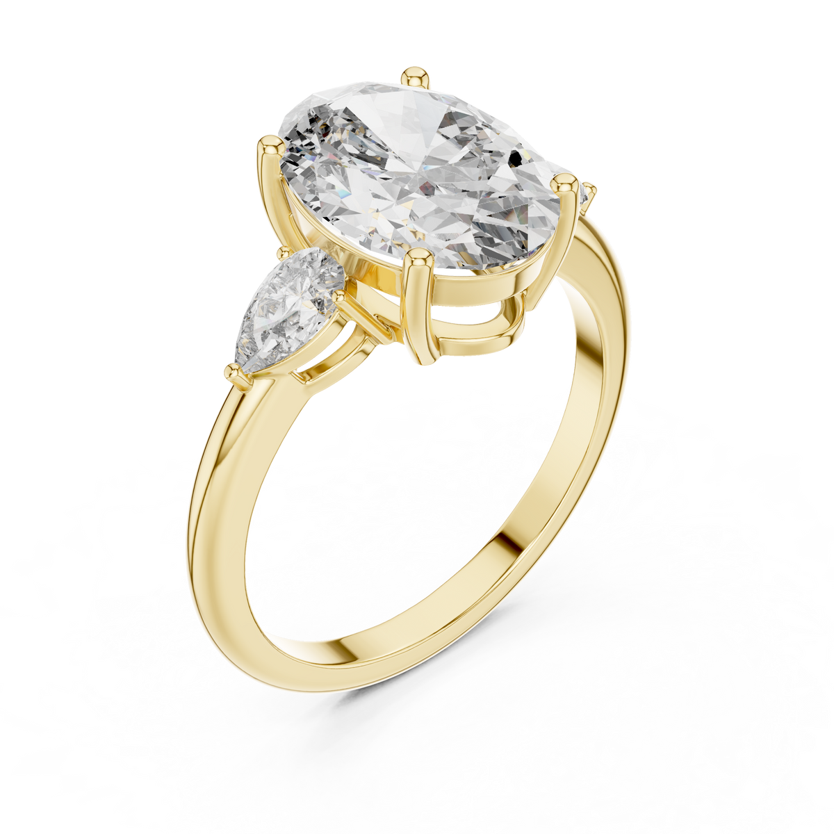 Premium IGI Certified Oval Lab Grown Diamond Bridal Ring, Yellow Gold