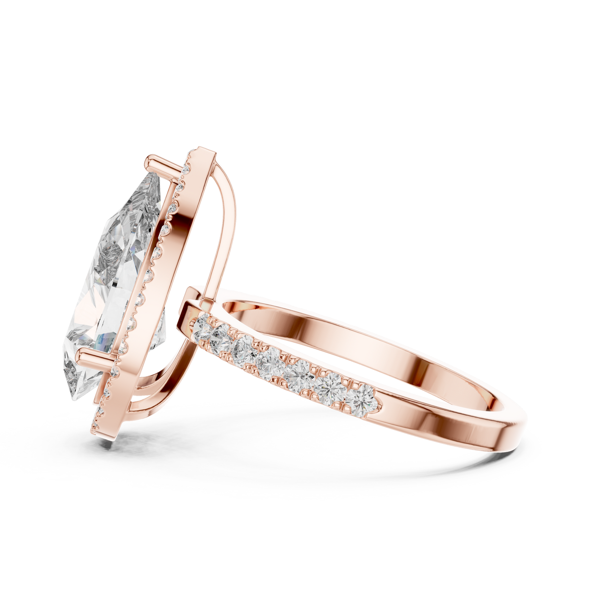 IGI Certified Pear Cut Halo Lab Grown Diamond Bridal Ring, Rose Gold