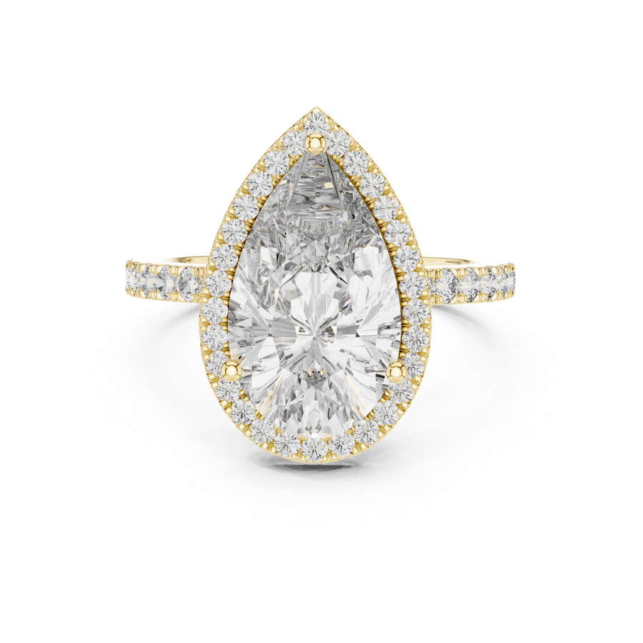 IGI Certified Pear Cut Halo Lab Grown Diamond Bridal Ring, Yellow Gold