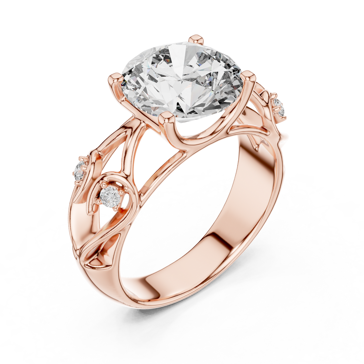 Artisan Nature Inspired IGI Certified Round Lab Grown Diamond Ring, Rose Gold