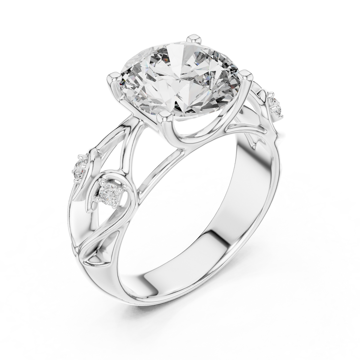 Artisan Nature Inspired IGI Certified Round Lab Grown Diamond Ring, White Gold