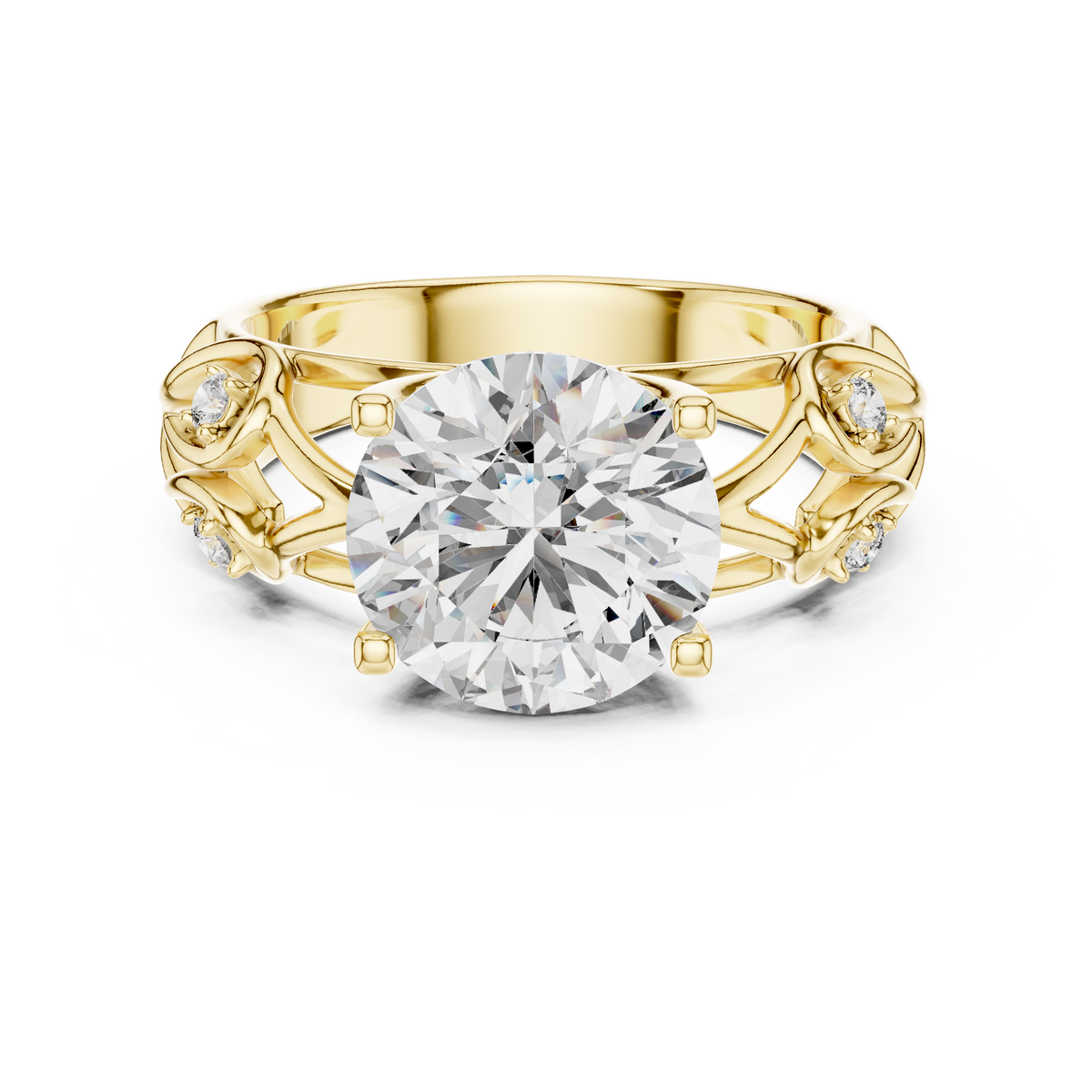 Artisan Nature Inspired IGI Certified Round Lab Grown Diamond Ring, Yellow Gold