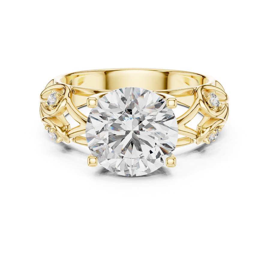 Artisan Nature Inspired IGI Certified Round Lab Grown Diamond Ring, Yellow Gold
