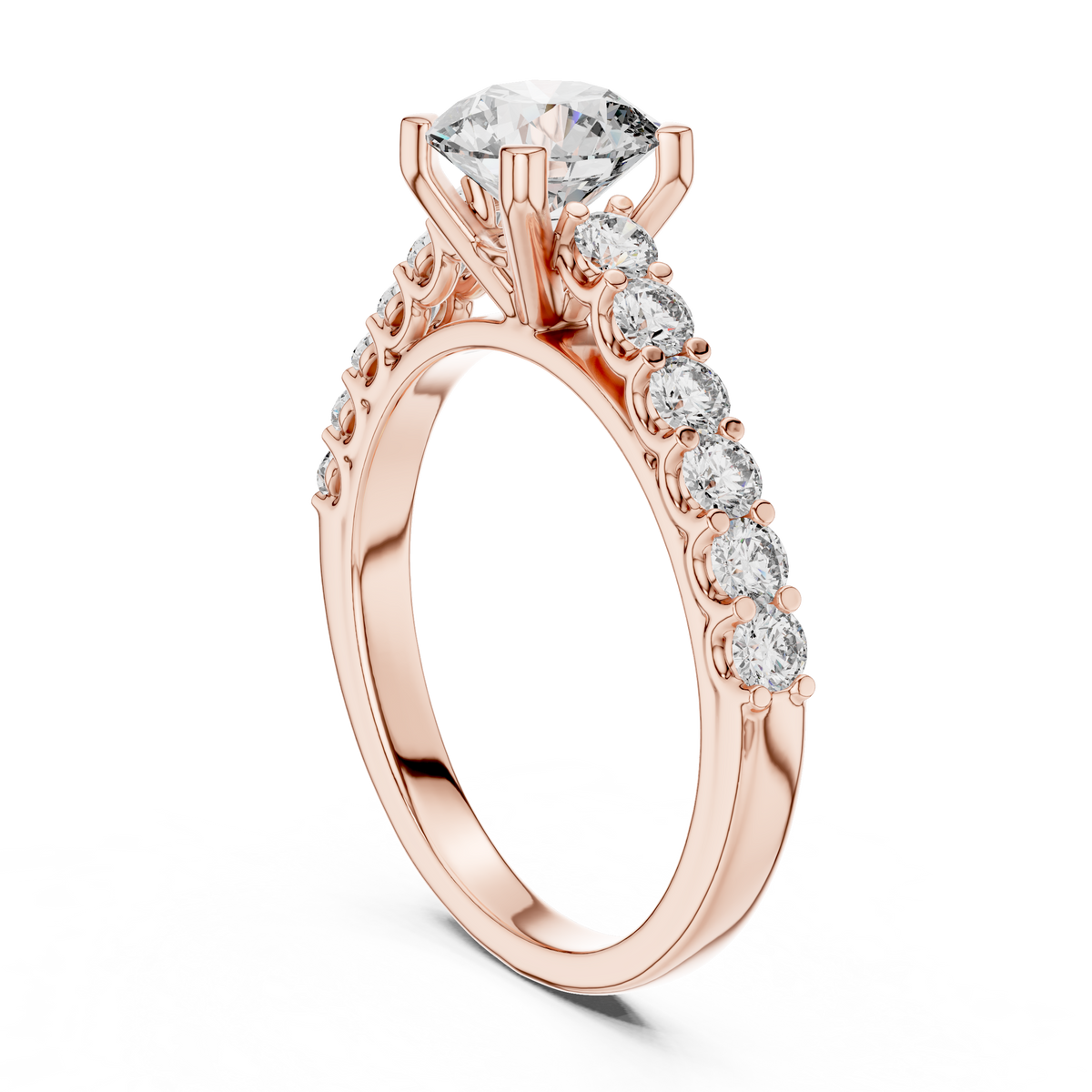 IGI Certified Round Cut Lab Grown Diamond Pavé Ring, Rose Gold