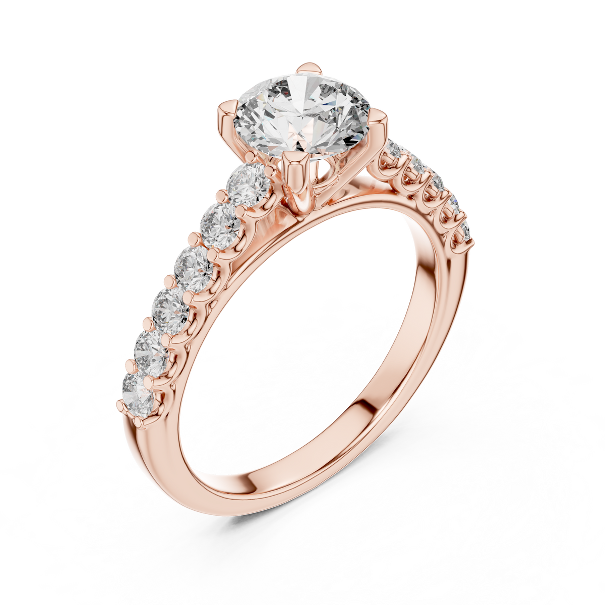IGI Certified Round Cut Lab Grown Diamond Pavé Ring, Rose Gold