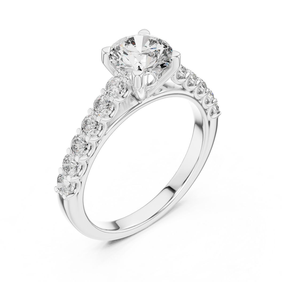 IGI Certified Round Cut Lab Grown Diamond Pavé Ring, White Gold