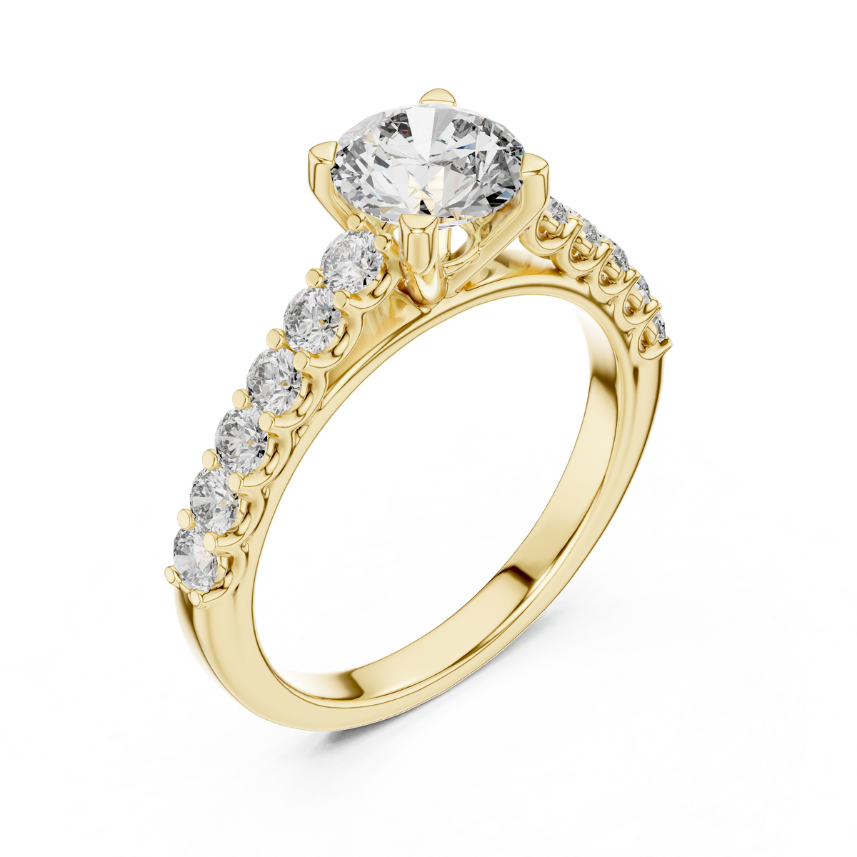 IGI Certified Round Cut Lab Grown Diamond Pavé Ring, Yellow Gold