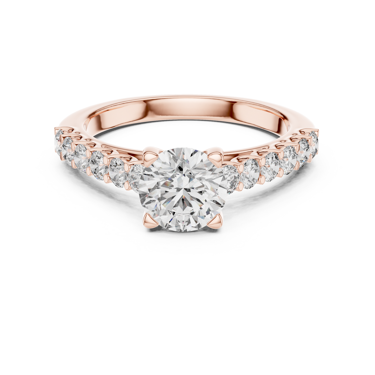 IGI Certified Round Cut Lab Grown Diamond Pavé Ring, Rose Gold