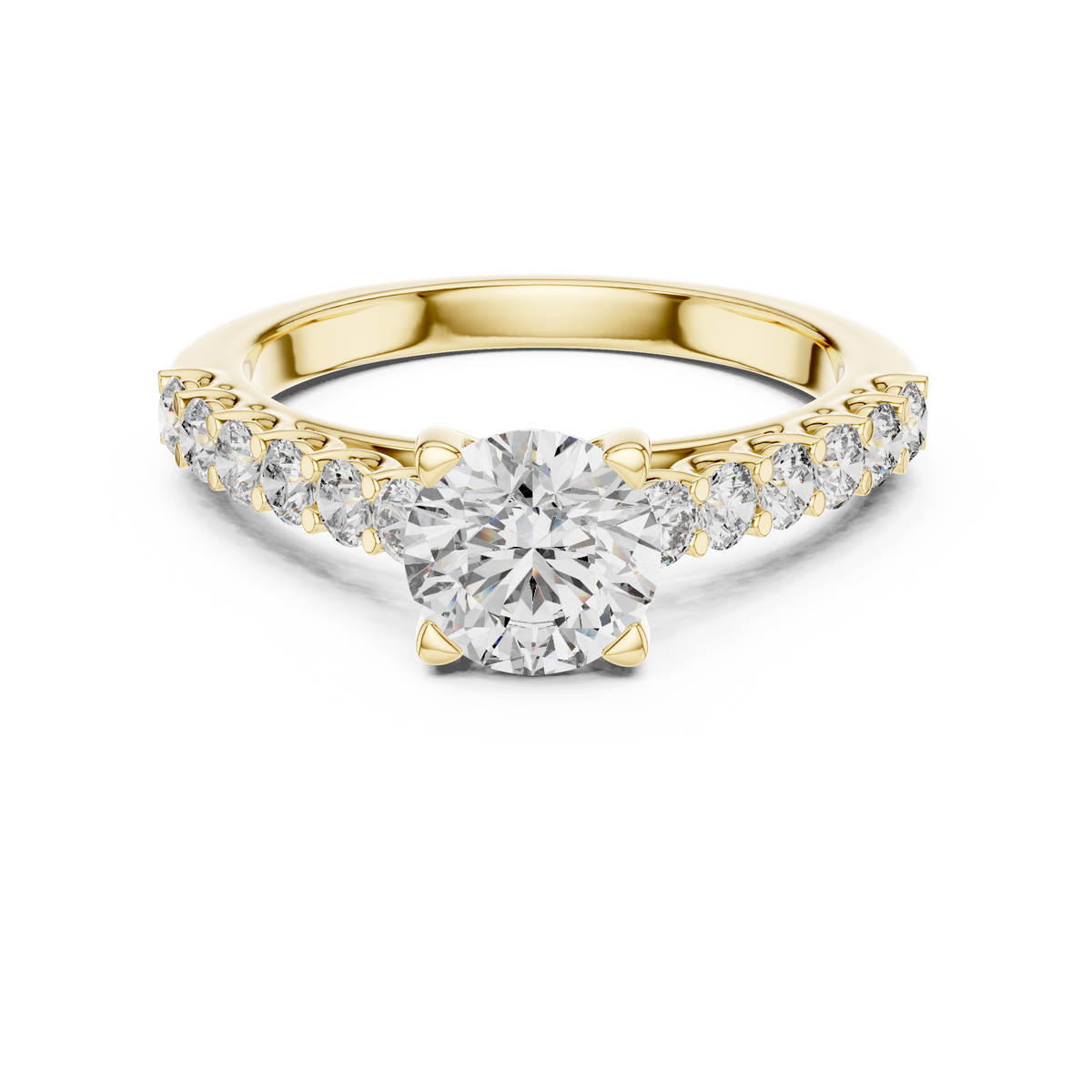 IGI Certified Round Cut Lab Grown Diamond Pavé Ring, Yellow Gold