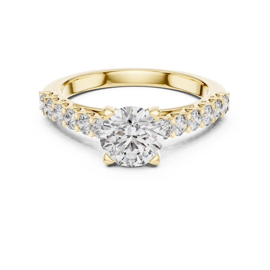 IGI Certified Round Cut Lab Grown Diamond Pavé Ring, Yellow Gold