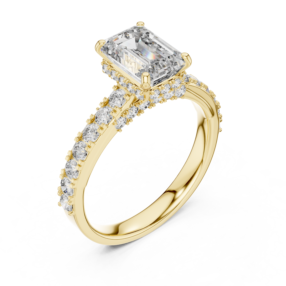 IGI Certified Emerald Cut Lab-Grown Diamond Proposal Ring, Yellow Gold
