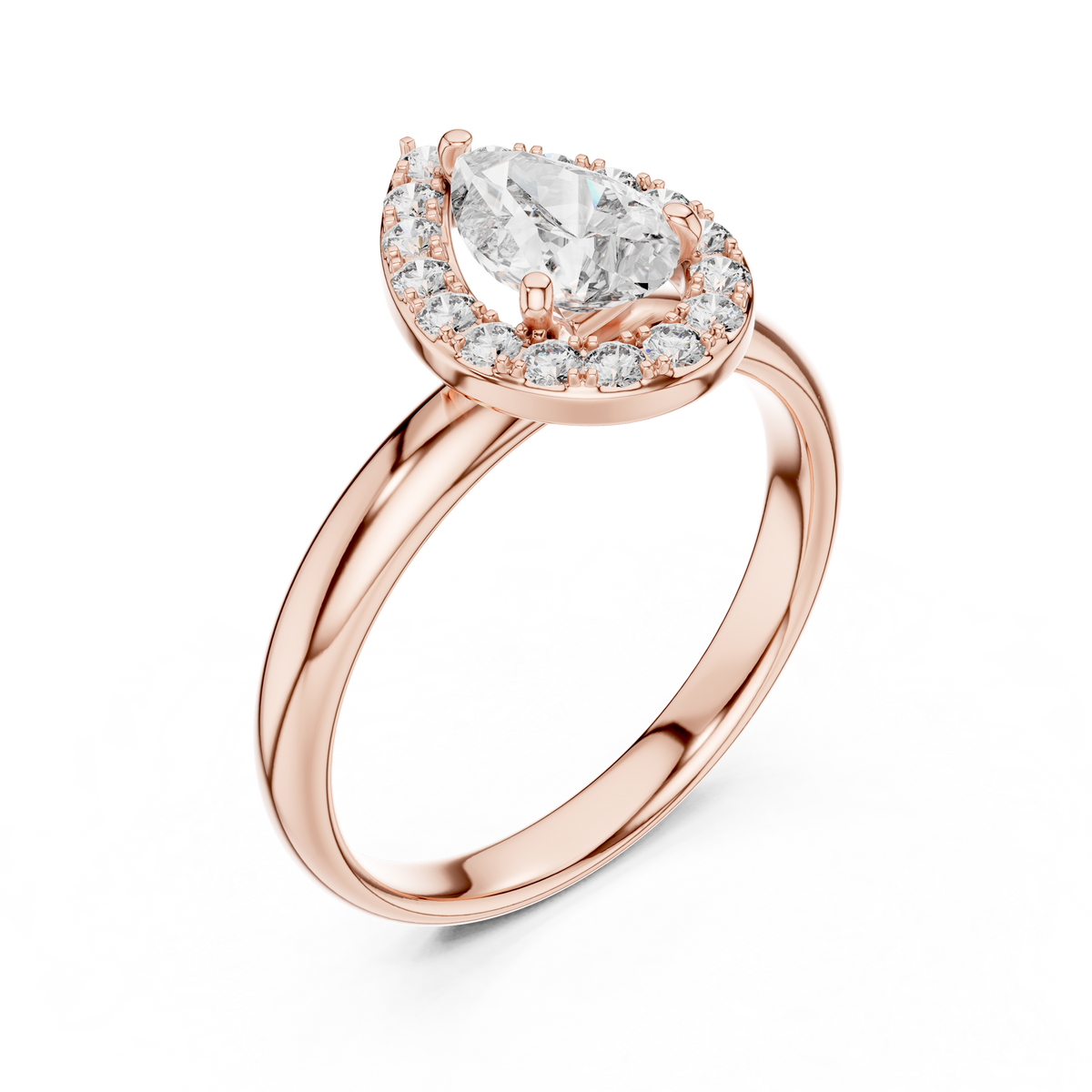 IGI Certified Pear Cut Lab Grown Diamond Halo Engagement Ring, Rose Gold